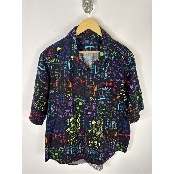 Novelty Science Math Print Button Front Shirt Black Multicolor Men’s XXL STEM - Picture 1 of 4